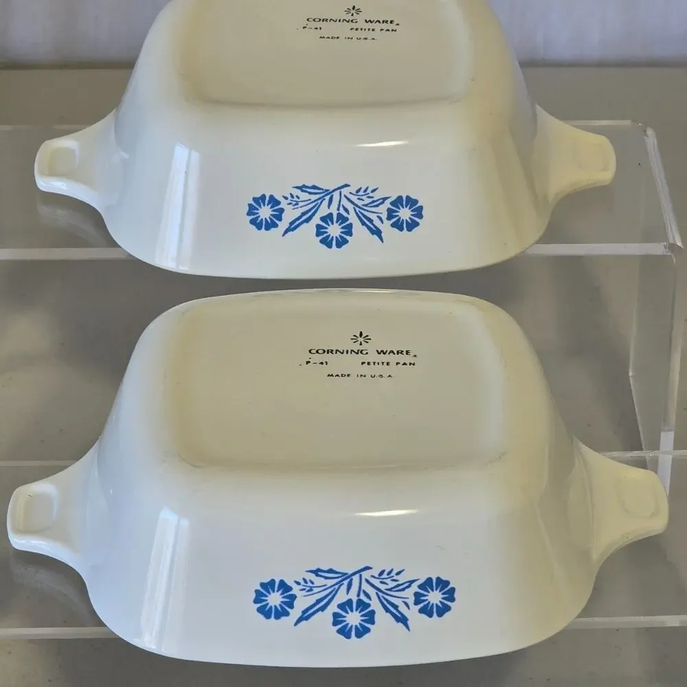 VTG Corning Ware P-41 Petite Pans 2 Blue Cornflower Mini USA Set Of 2